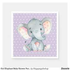 Girl Elephant Baby Shower Purple Napkins Zazzle Com Baby Shower Purple Elephant Baby Shower Pink Baby Shower