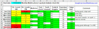 Excel Diabetes Tracking Log Template By Excelmadeeasy