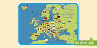 Map Of Europe With Flags Display Poster English Italian Map Of Europe Poster