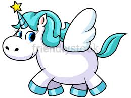 Cute cartoon unicorn with a cupcake on a cloud. Unicorn With Wings And Star On Horn Vector Cartoon Clipart Friendlystock Unicorn Wings Cartoon Clip Art Unicorn