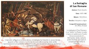 La tavola faceva parte di un ciclo di tre dipinti che celebrava la vittoria dei fiorentini sulle truppe senesi e sull'alleanza guidata dal duca di milano nella battaglia di san romano (pisa) nel 1432. Aggressivit E Violenza Nellarte La Battaglia Di San
