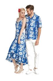 White Floral Panel Blue Couple Kauai Set Muumuu Dress Casual Chic Outfit Floral Dress Casual