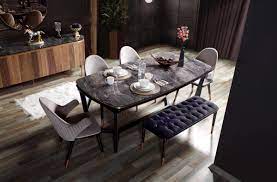 Pull up one of these cozy leather dining room chair sets that will set the stage in any room. Casa Padrino Luxury Dining Room Set Gray Black Copper 1 Dining Table 4 Dining Chairs 1 Bench Luxury Dining Room Furniture