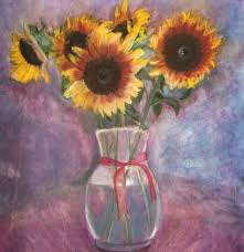 Purple flowers of any kind traditionally represent accomplishment and distinction, while an armful of these beautiful blooms healing: Sunflowers Sunflower Art Painting Intuitive Painting