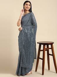 Buy Anouk Anouk Grey Sequinned Pure Georgette Saree at Redfynd