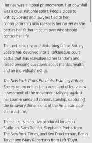 Don't miss a minute of the new york times presents documentary with the live feeds! The New York Times Presents Framing Britney Spears Entertainment News Gaga Daily