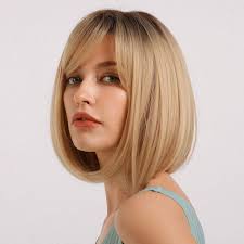 A striking contrast is what you'll own with the clashing brightness of these opposite colors. Amazon Com Haircube Black Root With Blonde Hair Wigs Beautiful Ombre Short Bob Wigs With Bangs Synthetic Heat Resistant 12 Inch Wigs For Women Beauty