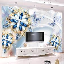 Furnish and decorate your home. Photo Wallpaper 3d Embossed Blue Flowers Pearls And Jewels Murals Living Room Bedroom Eco Friendly Home Decor Papel De Parede 3d Leather Bag