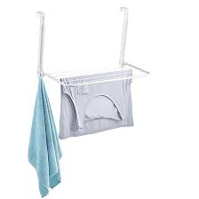 The top hook goes over a shower curtain rod and the clips hold light items. Over Door Fold Away Clothes Airer Lakeland