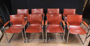 White hide / chrome black hide / chrome. Set 8 Italian Mateo Grassi Leather Dining Chairs Mid Century Modern
