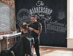 Barbershop Wallpaper Black Background Etsy Barber Shop Mural Wallpaper Adhesive Wall Art