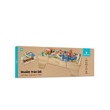 The wooden train set table by hey! Squirrel Play 100 Piece Wooden Train Set Table Smyths Toys Uk