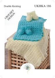 Details About Ukhka 186 Baby Double Knit Crochet Pattern For Zig Zag Edge Blanket Bootees