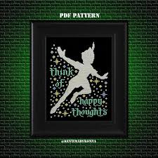 Peter Pan Cross Stitch Pattern Pdf Think Of Happy Thoughts Etsy Cross Stitch Patterns Cross Stitch Disney Cross Stitch