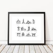 Famous Black And White Art Prints Famous Landmarks Ink Drawing Travel Sketch Wall Art Prints Original Art Minimalist Black And White Art T Minimalist Wall Art Minimalist Art Print Landmarks Art