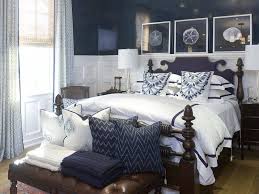 The navy blue paint on the accent wall of this bedroom creates a bold statement while making the white ceiling look more crisp. Master Bedroom Navy And White Bedroom Ideas Novocom Top