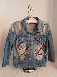 Fab Boho Denim Jean Jacket Hand Painted Embellished Vintage Child S Upcycled Bleached Hearts Rhinestones In 2020 Embellished Denim Jacket Embellished Denim Boho Denim