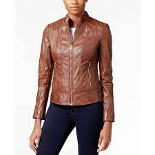 Guess Leather Bomber Jacket 342 Liked On Polyvore Featuring Outerwear Jackets Cognac Leather F Leather Jacket Leather Bomber Jacket Brown Bomber Jacket