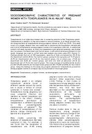 Descriptive explanatory design was used with 278 nurses working in king abdul aziz hospital in jeddah, mental health hospital in jeddah, and dr. Pdf Sociodemographic Characteristics Of Pregnant Women With Toxoplasmosis In Al Najaf Iraq Titi Rahmawati Binti Hamedon And Atheer Ibadi Academia Edu