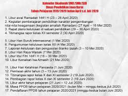 Kalender pendidikan provinsi jawa barat tahun pelajaran 2020/2021 telah disampaikan melalui surat edaran kepala dinas provinsi jabar nomor: Kalender Akademik Sma Smk Di Jawa Barat Tahun Pelajaran 2019 2020 Bulan April Juli 2020