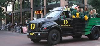 A frog in a bush that gave the truck a push; University Of Oregon Duck Truck With The Duck Oregon Ducks Uo Ducks University Of Oregon
