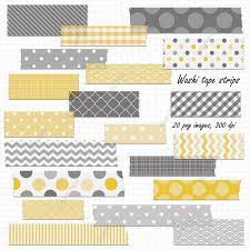 Digital Washi Tape Strips Yellow And Gray Printable Digital Clipart Set Instant Download Washi Tape Washi Tape Planner Washi