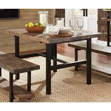 Dhp fusion metal square dining table with wood table top, distressed metal finish for industrial appeal, antique gun metal. Old Rustic Dining Tables Novocom Top