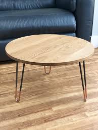Hue Oak Round Coffee Table With Hairpin Legs In 2020 Coffee Table Scandinavian Coffee Table Oak Coffee Table