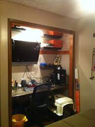Closet Turned Office And Gaming Atea Closet Turned Office Tiny Office Closet Office