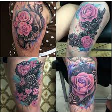 It creates a look that ties the whole piece together. Pink Badassery Skulls Roses Lace Lace Tattoo Jewel Tattoo Thigh Tattoos Women