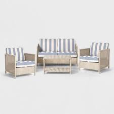 Monroe 4pc Cabana Stripe Patio Conversation Set Blue White Threshold Target Conversation Set Patio Patio Furniture Sets Wicker Patio Set