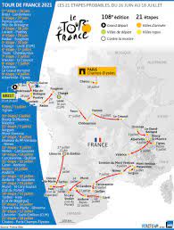 Place à la troisième étape du tour de france 2021 le lundi 28 juin. Carte Tour De France 2021 Decouvrez Le Parcours Probable De La 108e Edition