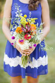 Baby's breath, dahlias, eucalyptus, garden roses Rustic Wildflower Bridesmaids Bouquet