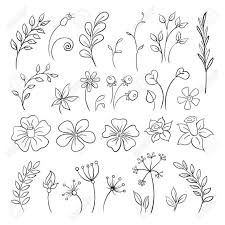 Gekritzelelemente Von Blumen Knospen Blatter Doodle Blumen In 2020 Blumen Zeichnen Handgezeichnete Blumen Blumenzeichnung