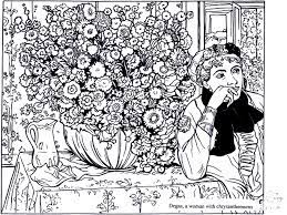 Edgar degas coloring pages art appreciation color camping art impressionist art dance coloring. Degas Woman With Chrysanthemums Masterpieces Adult Coloring Pages