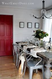 Beautiful Wood Table Industrial Tabouret Chairs Red Door Black Accents Dining Room Design Dining Room Inspiration Metal Chairs