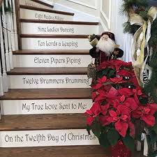 One of the main places in a home to deck out for the holidays is the staircase. Amazon Com Twelve Days Of Christmas Stair Riser Decals Holiday Staircase Steps Stickers Xmas Stairway Decor Ideas Removable Vinyl 14psc Set Over 30 Colors To Choose From Handmade Products