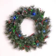 Shop for outdoor christmas wreaths with battery lights at bed bath & beyond. 24 Battery Operated Indoor Outdoor Wreath With 35 Dual Color Leds Switch Between Warm White And Multicolor Red Berries And Pine Cones Built In 6hr 24 Hr Auto Restart Electronic Timer Unlit Red Bow Included