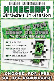 Minecraft Birthday Card Printable Free Free Minecraft Printable Invitation Minecraft Birthday Minecraft Birthday Invitations Minecraft Party Invitations