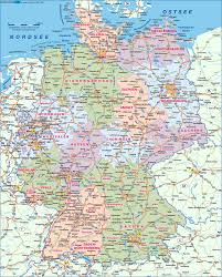 Das flächenmäßig mit abstand größte land in deutschland ist bayern mit 70.550 km² vor niedersachsen (47.613 km²). Karte Von Deutschland Ubersichtskarte Regionen Der Welt Welt Atlas De