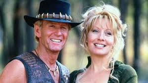 Paul hogan, linda kozlowski and their son chance at the g day usa los angeles, 2013. 