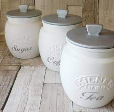 Wooden tea coffee sugar storage bamboo canisters kitchen jars container box yu. White And Silver Kitchen Canisters Tea Coffee Sugar Jars The British Craft House