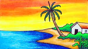 This one was finished with water. Easy Sunset Scenery Drawing How To Draw Simple Scenery Of Sunset In The Beach With Oil Pastels Youtube