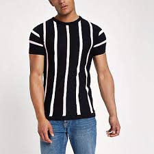 Black And White Striped T Shirt Vertical River Island Navy Knit Stripe Slim Fit T Shirt Vertical Striped Shirt Slim Fit Shirts