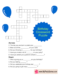 Birthday Crossword Puzzle Game For Kids In Blue Color Kids Crossword Puzzles Puzzles For Kids Puzzle Games For Kids