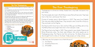 Informational text, and vocabulary acquisition and use. Second Grade The First Thanksgiving Reading Passage Comprehension Activity