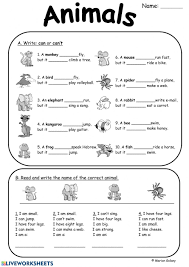 Animals Can Can T Interactive Worksheet Science Worksheets Worksheets Worksheets For Kids