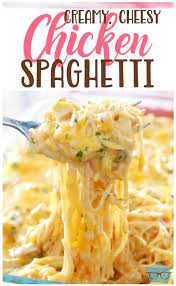 Creamy Cheesy Chicken Spaghetti It Is Super Simple And It Makes Enough To Feed Your Family And Still Have Eno Recipes Cheesy Chicken Spaghetti Chicken Recipes