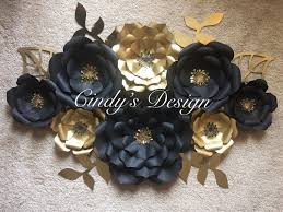 Black And Gold Paper Flowers Black And Gold Paper Flower Backdrop Birthday Backdrop In 2020 Paper Flower Backdrop Paper Flowers Flower Backdrop