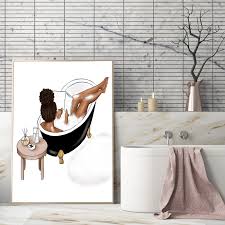 African American Fashion Art Bathroom Canvas Painting Nordic Poster Me Time Girl Take Shower Wall Pictures For Living Room Decor Painting Calligraphy Aliexpress